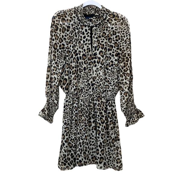 Rachel Roy Keyhole Long Sleeve Mini Dress Brown Leopard Print Size XL - Picture 2 of 13
